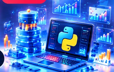 3D Python laptop with databases and analytics dashboards